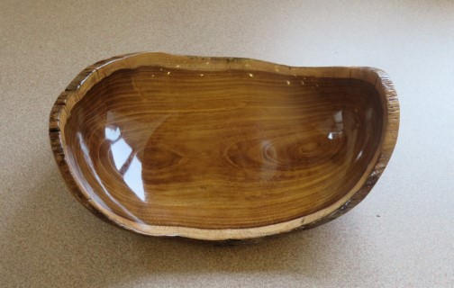 Natural edge bowl won a best turning of the month certificate for Ed Hogben Holm Oak